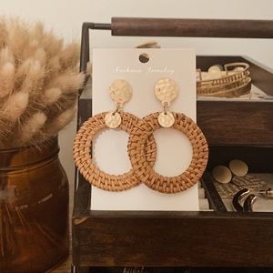 Harli Hoops | Hammered Brass & Rattan Earrings
